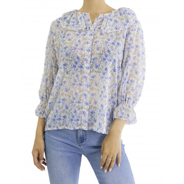 Camicia fantasia con volant e bottoni 